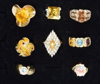 (8) LARGE GEMSTONE FASHION RINGS