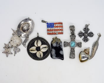 (8) SILVER TONE PENDANTS