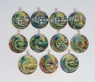 (11) IDENTICAL ABALONE GLASS PENDANTS