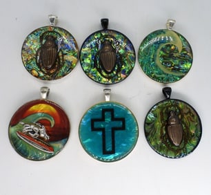 (6) GLASS PENDANTS