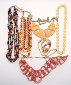 (6) FASHION NECKLACES - ORANGES