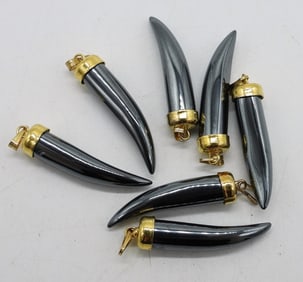 (7) HEMATITE PENDANTS - GOLD TONE