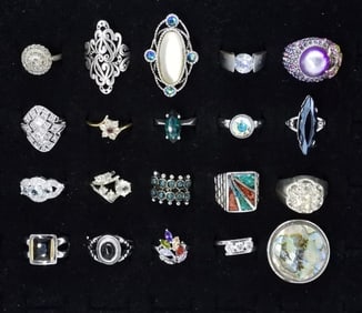 (20) SILVER TONE FASHION RINGS