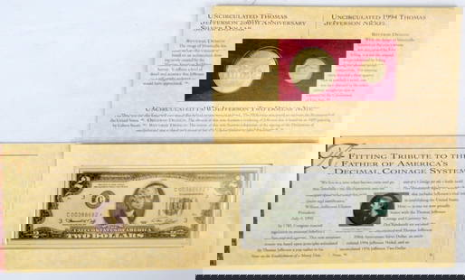 1993 THOMAS JEFFERSON COINAGE&CURRENCY: 1993 THOMAS JEFFERSON COINAGE & CURRENCY SET