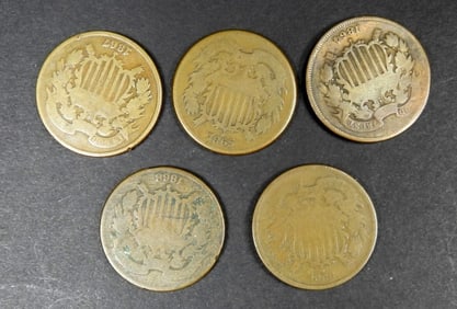 (5) DIFF DATE TWO CENT PIECES