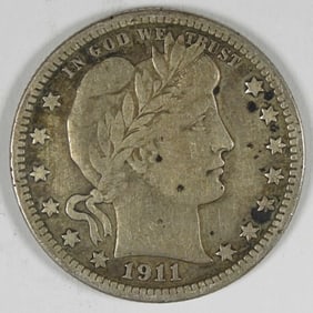 1911-S BARBER SILVER QUARTER