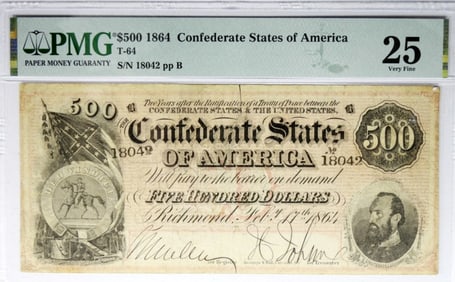 1864 $500 CONF STATES OF AMERICA PMG 25