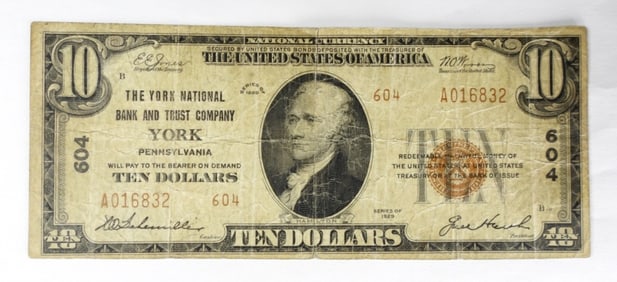 1929 $10 YORK, PA NATL CURRENCY