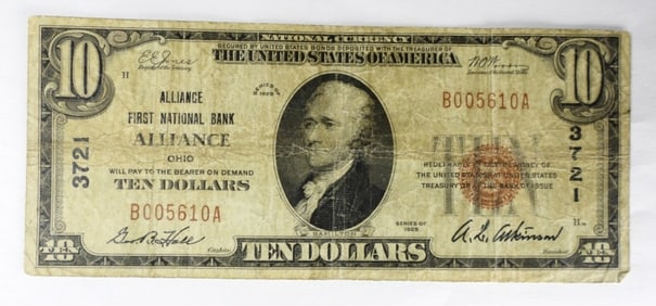 1929 $10 ALLIANCE, OH NATL CURRENCY