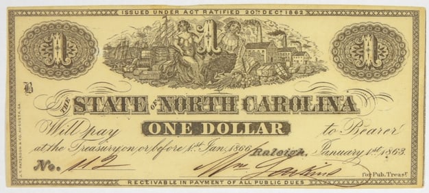 1862 $1 NORTH CAROLINA OBSOLETE NOTE