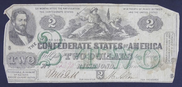 1862 $2 CONFEDERATE NOTE