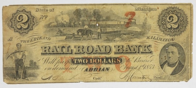1853 $2 RAIL ROAD BANK OBSOLETE NOTE