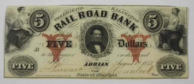 1853 $5 RAIL ROAD BANK OBSOLETE NOTES