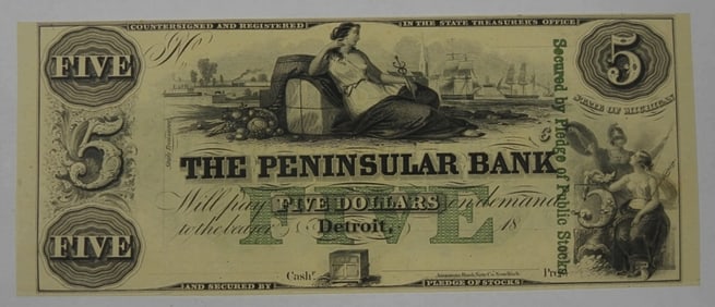 $5 THE PENINSULAR BANK OBSOLETE NOTE