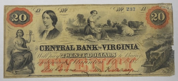$20 CENTRAL BANK OF VIRGINIA OBSOLETE NOTE