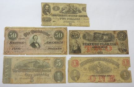 (5) LOW GRADE CONFEDERATE/OBSOLETE NOTES