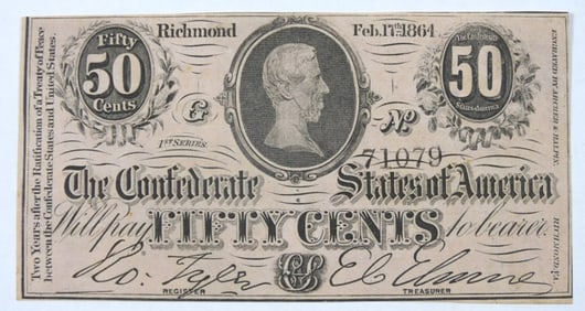 1864 50 CENTS CONFEDERATE NOTE