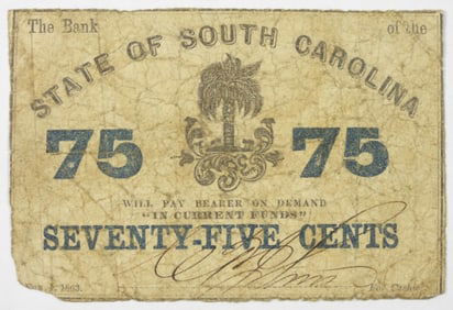 75 CENTS SOUTH CAROLINA OBSOLETE NOTE