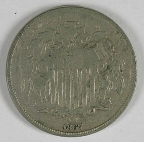 1867 SHIELD NICKEL WITHOUT RAYS