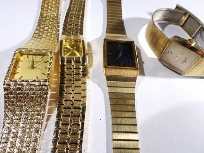 (4) GOLD TONE DRESS WATCHES - LONGINES: SEIKO, GENEVA, QUARTZ - ALL UNTESTED OVERALL NICE