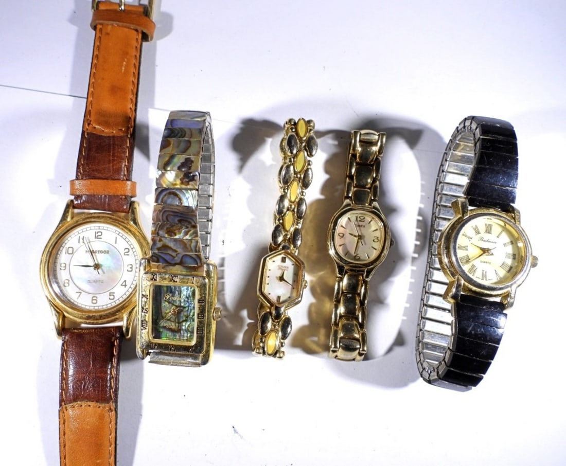 (4) PEARL / SHELL DIAL WATCH LOT PRETTY: ALL QUARTZ - UNTESTED