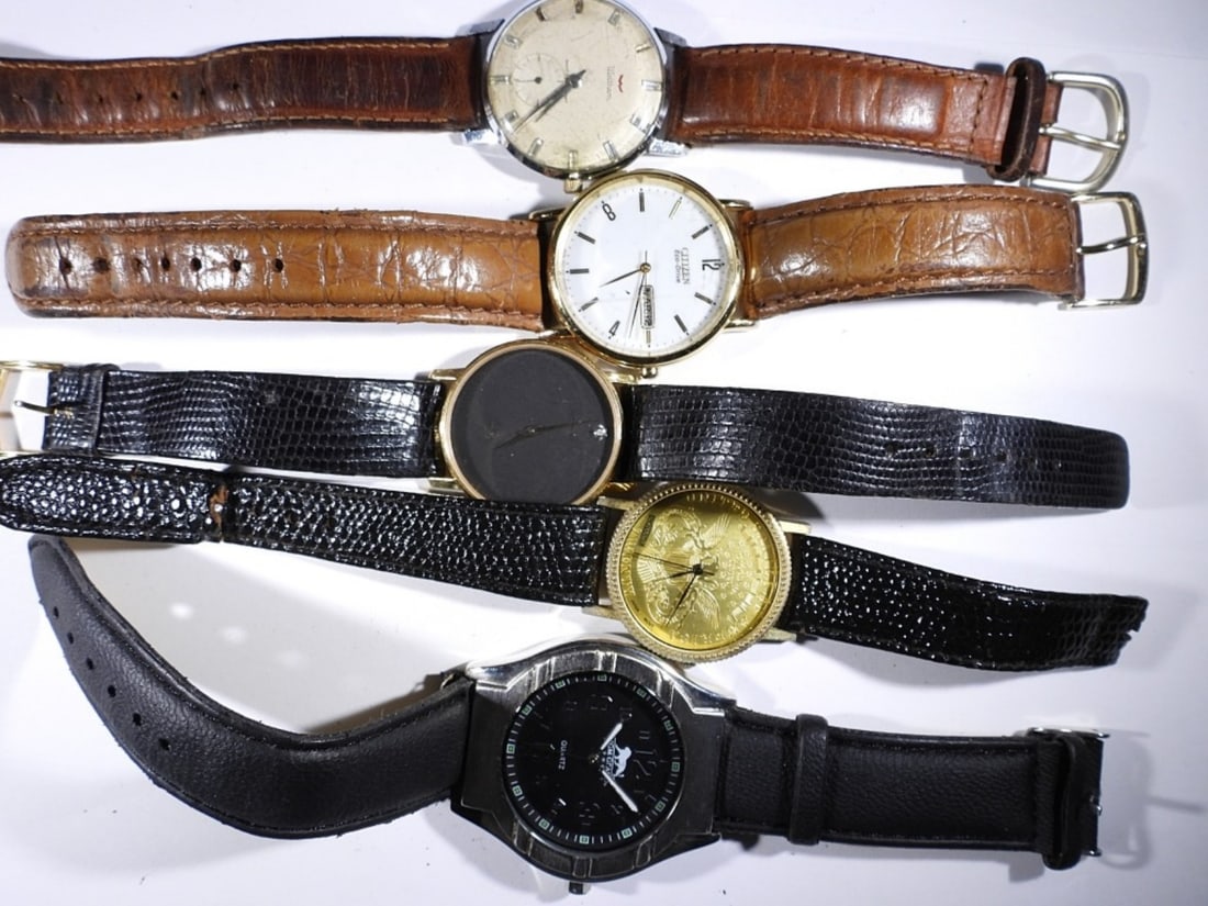 (5) BANDED WATCHES - CITIZEN ECO-DRIVE: RUNNING CONDITION DAY/DATE, (4) OTHERS UNTESTED / NOT RUNNING / QUARTZ
