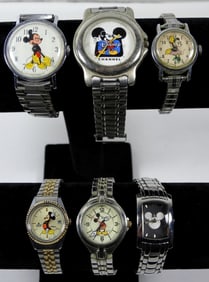 (6) SILVER TONE MICKEY/MINNIE WATCHES