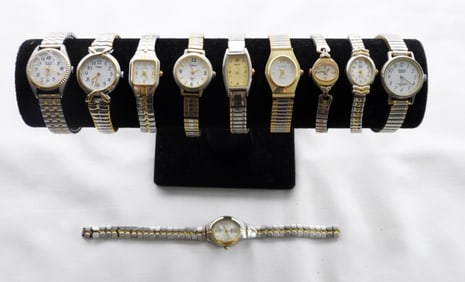 (10) SILVER & GOLD TONE WATCHES LOT