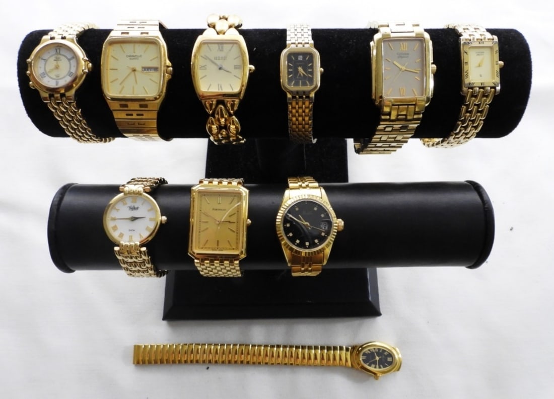(10) GOLD TONE BULKY WATCHES LOT (1 of 4)