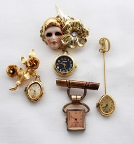(4) LADIES VTG BROOCH / WATCH LOT