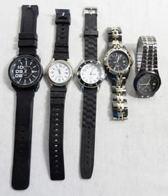 (5) MENS BLACK  DATE WATCHES