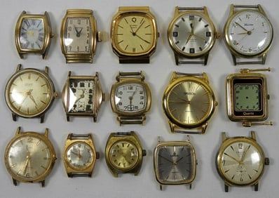 (15) VINTAGE GOLD TONE WATCH FACES