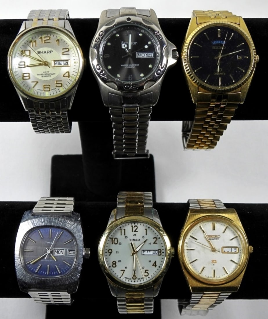 (6) UNTESTED MENS DATE/DAY WATCHES (1 of 3)