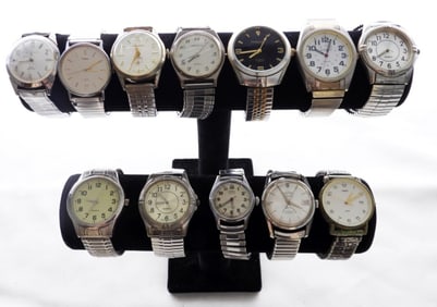 MENS SILVER TONE STRETCH WATCHES (12)