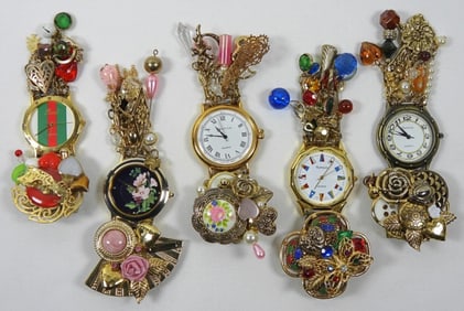 PRETTY ASSORTED WATCH BROOCHES (5)