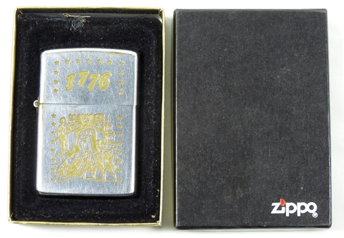 1975 UNFIRED BICENTENNIAL ZIPPO: 1975 BICENTENNIAL '1776' UNFIRED ZIPPO LIGHTER IN BOX