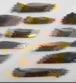 (9) WOOD HANDLE LOCKBACK KNIFE LOT