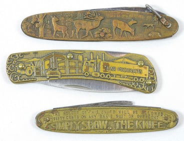 (3) METAL EMBOSSED KNIVES - ADVERTISING