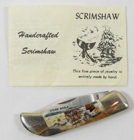 SCRIMSHAW WHALE TOOTH KNIFE