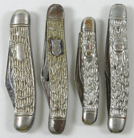 (4) VINTAGE POCKET KNIVES - METAL HANDLE