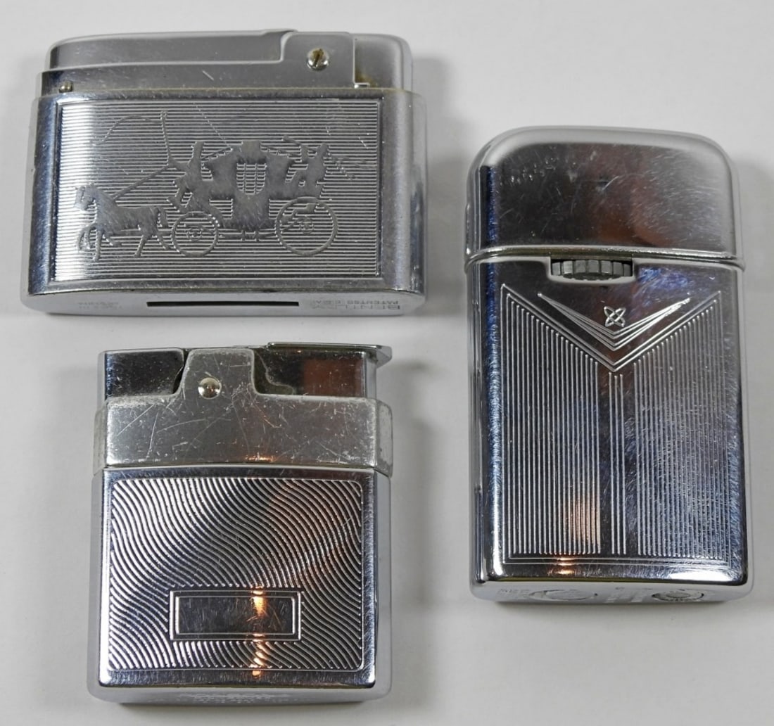 (3) ART DECO VINTAGE LIGHTERS: BENTLEY, (2) RONSON - PREOWNED / USED