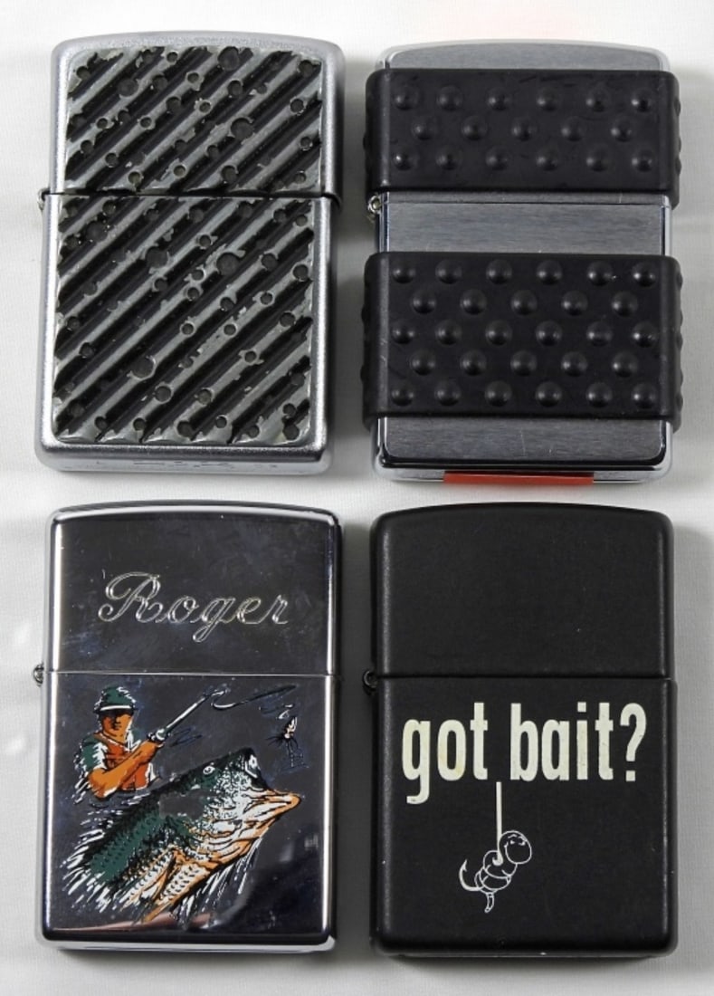 ZIPPO MIXED LOT (4) SEALED/FIRED: 4 ASSORTED YEARS ZIPPOS. 2 ARE SEALED AND 2 HAVE BEEN FIRED (SEE PICTURES)