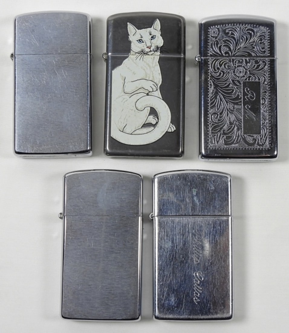 (5) SLIM SILVER TONE ZIPPO LOT (1 of 4)