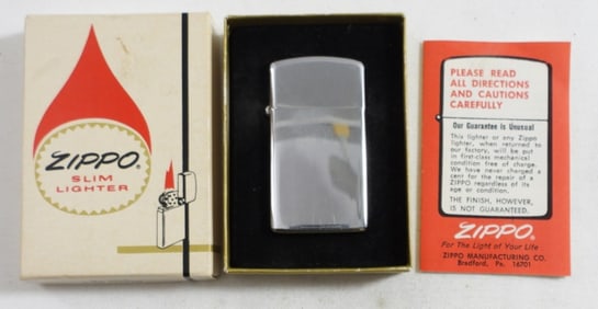 1975 CHROME SLIM ZIPPO LIGHTER IN ORIGINAL BOX