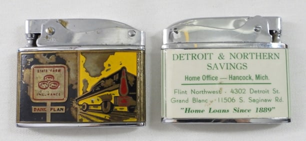 (2) FLAT VINTAGE LIGHTERS W ADVERTISING