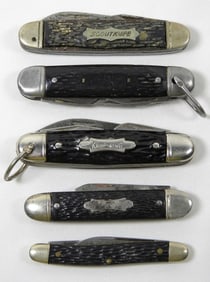 (5)MIXED BLACK JIGGED BONE POCKET KNIVES