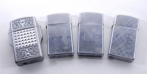 (4) ZIPPO SLIMS & BUTANE LIGHTER