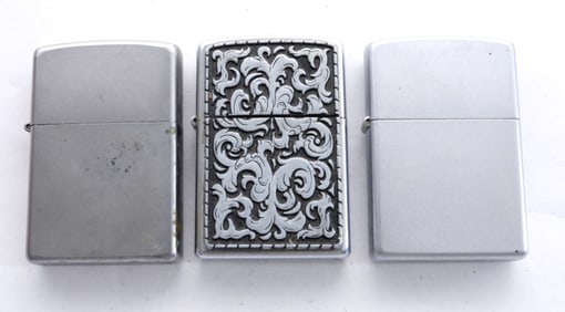 (3) ZIPPO LIGHTERS- SILVER TONE
