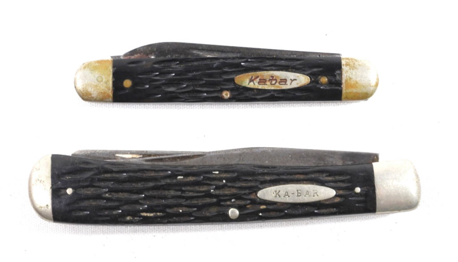 KA-BAR 2 BLADE POCKET KNIFE LOT (2): X2 2 BLADE POCKET KNIVES, KABAR. BLACK BONE HANDLES.