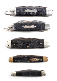 ASSORTED BLACK BONE HANDLE KNIVES (5)